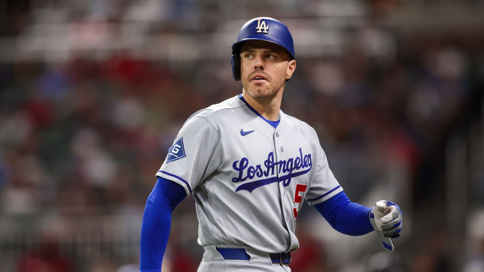 Aug 25, 2026; Atlanta, Georgia, USA; Los Angeles Dodgers first baseman Freddie Freeman (5) walks to the dugout against the Atlanta Braves in the fifth inning at Truist Park. Aug 25, 2026; Atlanta, Georgia, USA; Los Angeles Dodgers first baseman Freddie Freeman (5) walks to the dugout against the Atlanta Braves in the fifth inning at Truist Park.