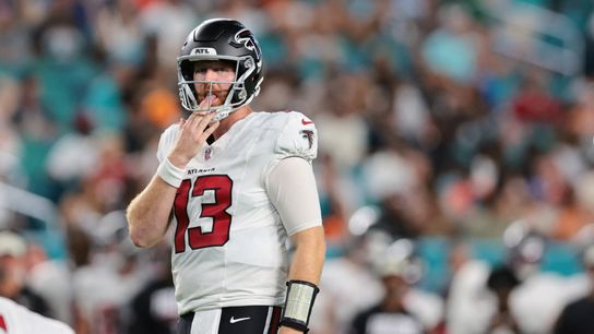 Aug 28, 2026; Miami Gardens, Florida, USA; Atlanta Falcons quarterback Cooper Rush (13) looks on against the Miami Dolphins during the first quarter at Hard Rock Stadium Aug 28, 2026; Miami Gardens, Florida, USA; Atlanta Falcons quarterback Cooper Rush (13) looks on against the Miami Dolphins during the first quarter at Hard Rock Stadium