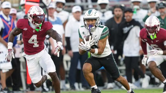 Aug 29, 2026; Stanford, California, USA; Hawaii Rainbow Warriors wide receiver Kainoa Carvalho (6) runs after a catch against Stanford Cardinal cornerback Leroy Bryant (4) during the fourth quarter at Stanford Stadium. Aug 29, 2026; Stanford, California, USA; Hawaii Rainbow Warriors wide receiver Kainoa Carvalho (6) runs after a catch against Stanford Cardinal cornerback Leroy Bryant (4) during the fourth quarter at Stanford Stadium.
