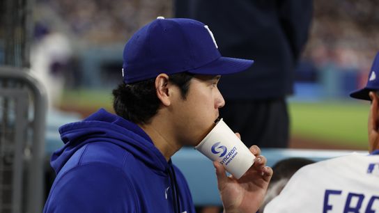 Sep 4, 2026; Los Angeles, California, USA; Los Angeles Dodgers pitcher Shohei Ohtani (17) in the dugout during the eighth inning against the Washington Nationals at Dodger Stadium. 