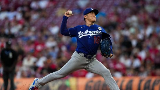 Sep 15, 2026; Cincinnati, Ohio, USA; Los Angeles Dodgers pitcher Yoshinobu Yamamoto (18) throws against the Cincinnati Reds in the third inning at Great American Ball Park.