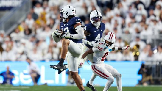 Sep 26, 2026; University Park, Pennsylvania, USA; Penn State Nittany Lions linebacker Tony Rojas (13) intercepts the ball during the fourth quarter against the Wisconsin Badgers at West Shore Home Field at Beaver Stadium. Sep 26, 2026; University Park, Pennsylvania, USA; Penn State Nittany Lions linebacker Tony Rojas (13) intercepts the ball during the fourth quarter against the Wisconsin Badgers at West Shore Home Field at Beaver Stadium.