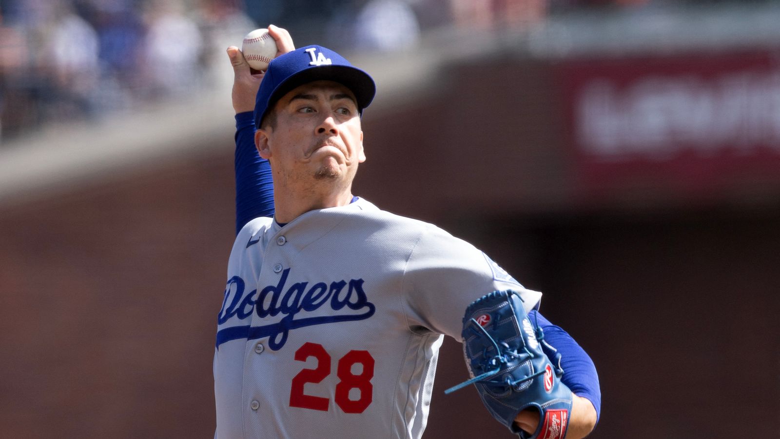 Sep 27, 2026; San Francisco, California, USA; Los Angeles Dodgers pitcher Bobby Miller (28) delivers against the San Francisco Giants during the seventh inning at Oracle Park. Sep 27, 2026; San Francisco, California, USA; Los Angeles Dodgers pitcher Bobby Miller (28) delivers against the San Francisco Giants during the seventh inning at Oracle Park.