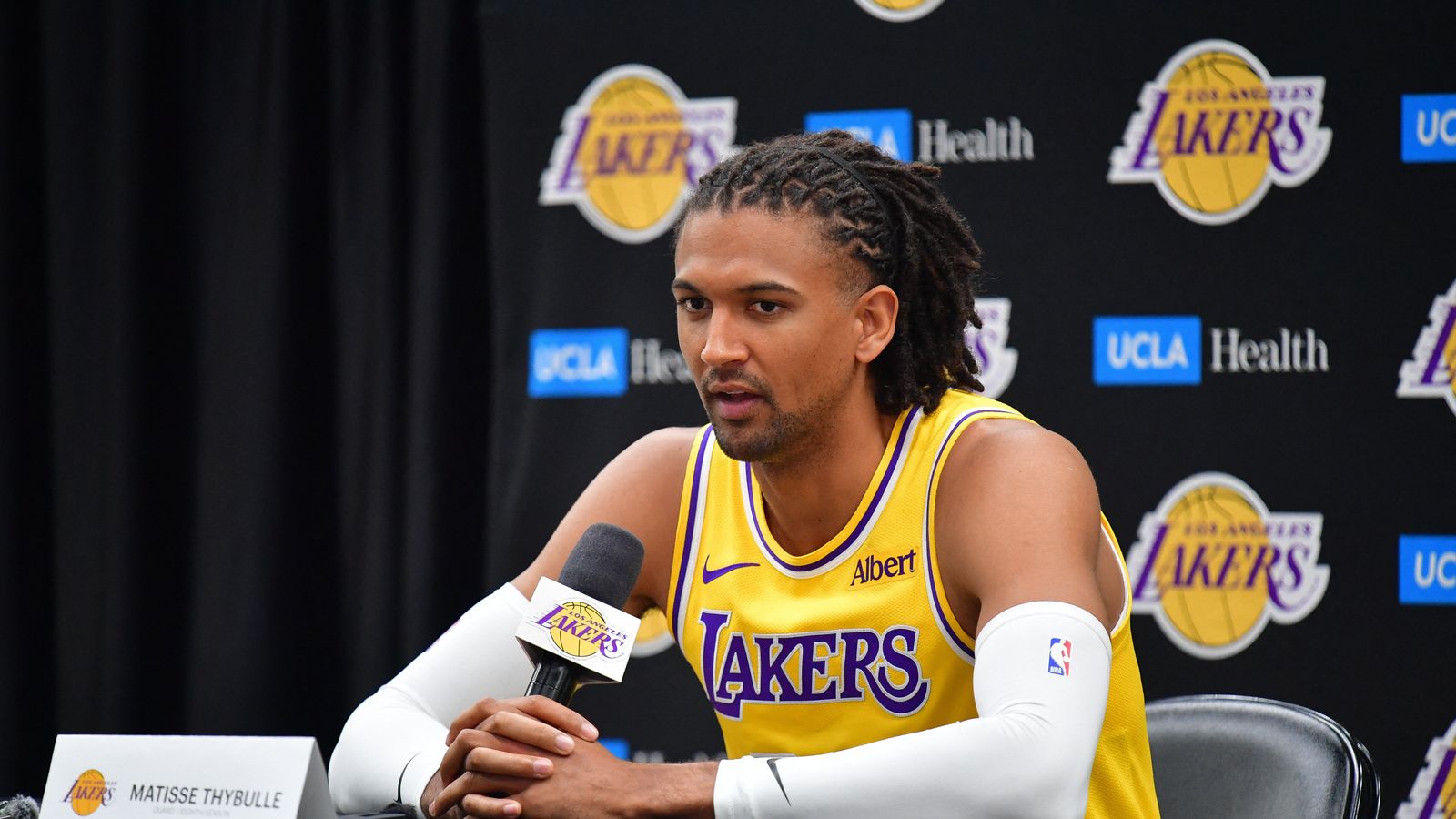 Sep 28, 2026; El Segundo, CA, USA; Los Angeles Lakers player Matisse Thybulle (26) during media day at UCLA Health Training Center. Sep 28, 2026; El Segundo, CA, USA; Los Angeles Lakers player Matisse Thybulle (26) during media day at UCLA Health Training Center.