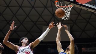 Clippers hold off Warriors late with Wagler’s clutch bucket taken at Stan Sheriff Center (Los Angeles Clippers). Photo by Michelle Bir-Imagn Images