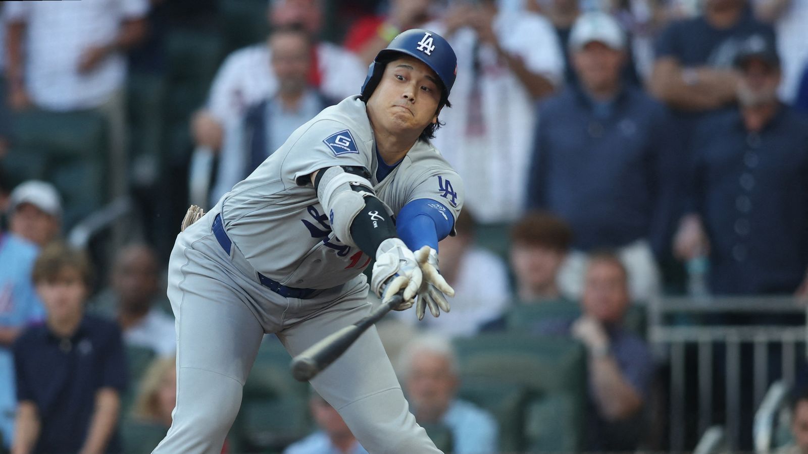 Oct 6, 2026; Cumberland, Georgia, USA; Los Angeles Dodgers two-way player Shohei Ohtani (17) bats during the first inning against the Atlanta Braves at Truist Park Oct 6, 2026; Cumberland, Georgia, USA; Los Angeles Dodgers two-way player Shohei Ohtani (17) bats during the first inning against the Atlanta Braves at Truist Park
