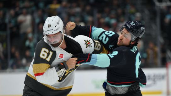 Golden Knights choose violence in beatdown of Kraken taken at Climate Pledge Arena (Vegas Golden Knights). Photo by Steven Bisig-Imagn Images