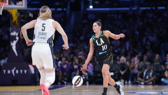 Kelsey Plum dominates in return despite tough loss to Wings taken Crypto.com Arena (Los Angeles Sparks). Photo by Kirby Lee-Imagn Images