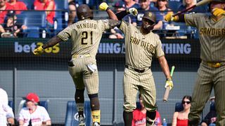 Mize stifles bats, offense swats four homers as Padres take two of three in Cleveland taken at Progressive Field (San Diego Padres). Photo by David Dermer-Imagn Images
