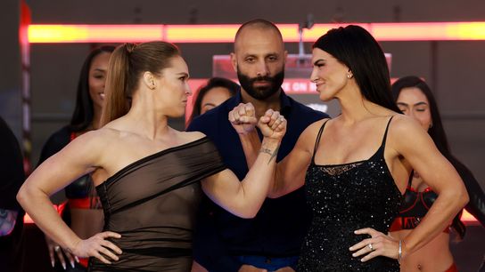 Rousey, Carano trade respect and confidence at final press conference before Netflix showdown at Intuit Dome taken at Intuit Dome (MMA). Photo by Sarah Stier / Getty Images for Netflix