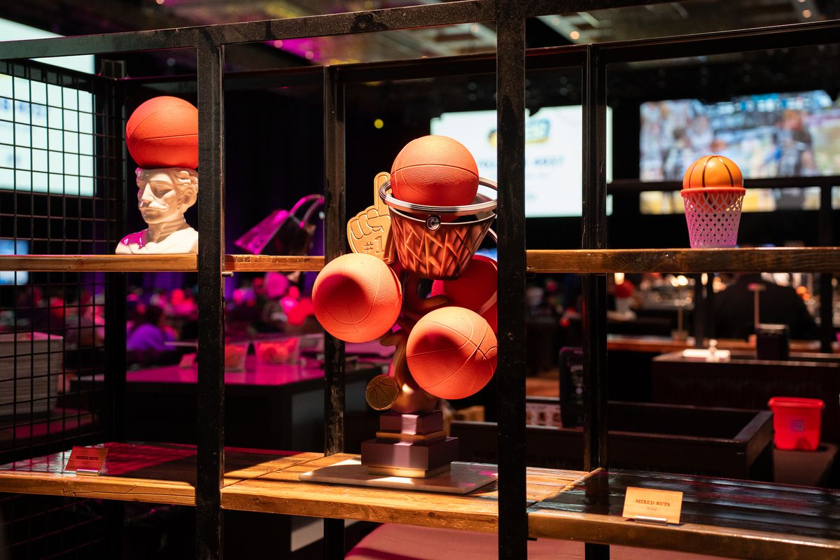 Basketball themed decoration at the Hoops & Hops event at the Cosmopolitan Resort & Casino on Friday March 22, 2025 in Las Vegas. Basketball themed decoration at the Hoops & Hops event at the Cosmopolitan Resort & Casino on Friday March 22, 2025 in Las Vegas.