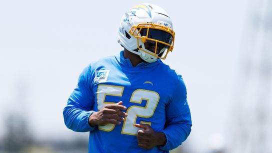 Khalil Mack #52 of the Los Angeles Chargers runs during an OTA practice session at The Bolt on May 27, 2025 in El Segundo, California.