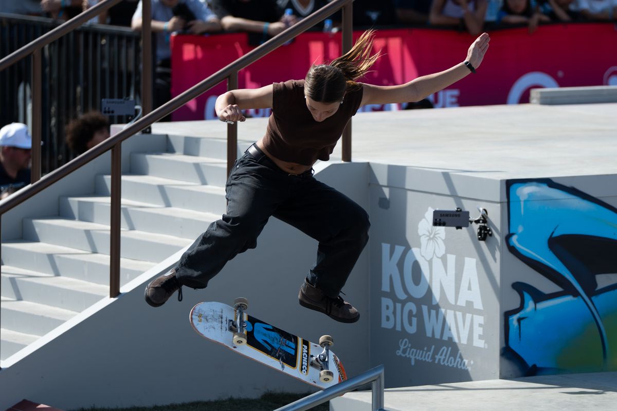 Paige Heyn hits a kickflip over the ramp during SLS Takeover Saturday, April 4th, 2026 in Downtown Los Angeles Paige Heyn hits a kickflip over the ramp during SLS Takeover Saturday, April 4th, 2026 in Downtown Los Angeles