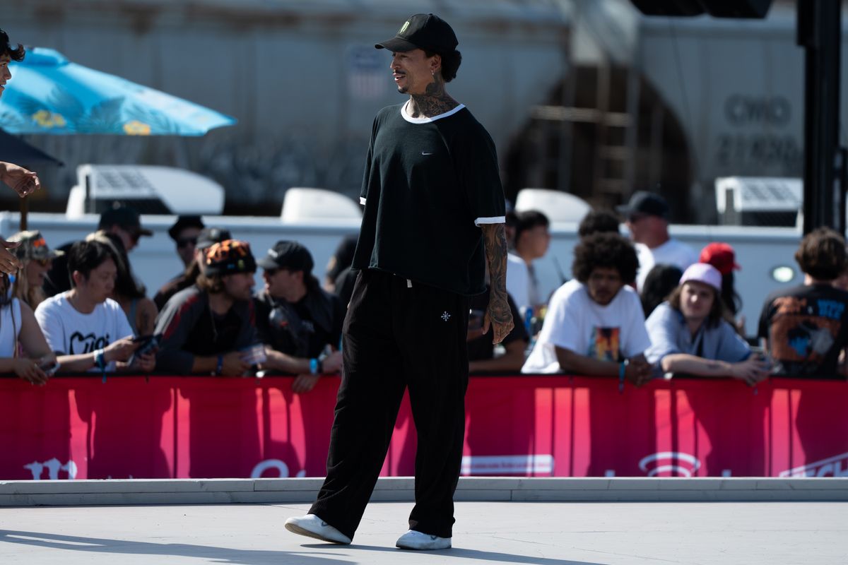 Nyjah Huston checks out the course before the mens final during SLS Takeover Saturday, April 4th, 2026 in Downtown Los Angeles Nyjah Huston checks out the course before the mens final during SLS Takeover Saturday, April 4th, 2026 in Downtown Los Angeles