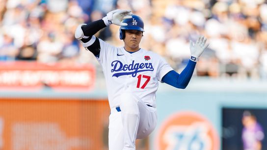 Shohei Ohtani #17 of the Los Angeles Dodgers celebrates a double during the game against the Colorado Rockies at Dodger Stadium on May 25, 2026 in Los Angeles, California. Shohei Ohtani #17 of the Los Angeles Dodgers celebrates a double during the game against the Colorado Rockies at Dodger Stadium on May 25, 2026 in Los Angeles, California.