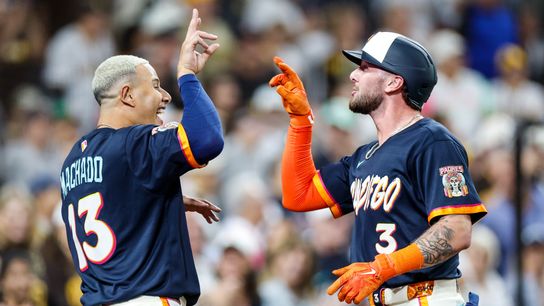 “You want to be hot at the right time and this is the right time": Surging Padres eye home playoff series; tie Cubs, Phillies for top WC spot (San Diego Padres). Photo by David Frerker-Imagn Images