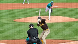 Padres Spring Training Notebook: Bats hang 27 runs on M's, Musgrove returns; Spring roster shrinks down to 59 taken in Peoria (San Diego Padres). Photo by Matt Kartozian-Imagn Images