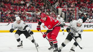 Late comeback attempt falls short as Kings lose in OT to Hurricanes taken at Lenovo Center (Los Angeles Kings). Photo by James Guillory-Imagn Images