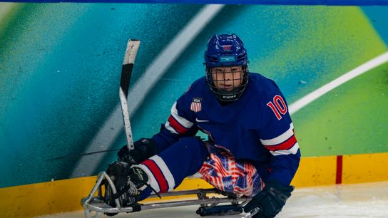 Team USA in action against Team Italy during the Preliminary Round of Para Ice Hockey between the USA and Italy on day one of the Milano Cortina 2026 Winter Paralympics at the Milano Santagiulia Ice Hockey Arena on March 07, 2026, in Milan, Italy. 