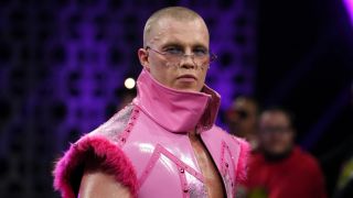 Kyle Fletcher has his pink TNT Title and 5 star matches collection  taken in Las Vegas (AEW). Photo by Courtesy All Elite Wrestling 