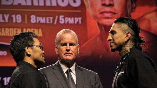 Pacquiao (left) and Barrios (right) face off ahead of their highly anticipated WBC Welterweight title fight