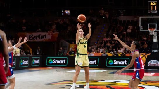 Talbot dominates, Young contributes as Aces go undefeated to start World Cup play taken in Berlin (Las Vegas Aces). Photo by FIBA
