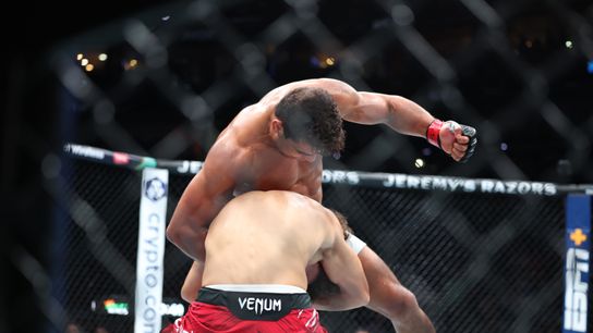 Jul 19, 2025; New Orleans, Louisiana, UNITED STATES; Paulo Costa (red gloves) fights against Roman Kopylov (blue gloves) during UFC 318 at Smoothie King Center.