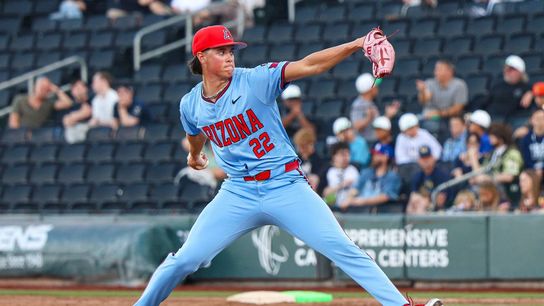Arizona Wildcats RHP Smith Bailey (22) pitches against the Vanderbilt Commodores at the 2026 Live Like Lou Las Vegas College Baseball Classic on Saturday, February 28, 2026, at Las Vegas Ballpark in Las Vegas, Nevada.