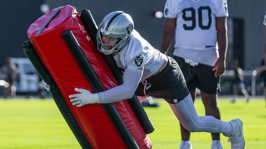 Pads come on, physicality ramps up on Day Five of Raiders training camp taken at Intermountain Healthcare Performance Center (Las Vegas Raiders). Photo by DJ Cabanlong-The Sporting Tribune