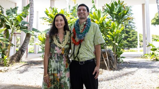 New UH AD Matt Elliott poses with his wife, Allison, after officially being confirmed by the Board of Regents.