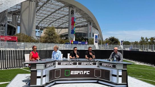 ESPN takes over NFL Network studios outside SoFi Stadium ahead of World Cup and historic Super Bowl broadcast taken in Los Angeles (World Cup)