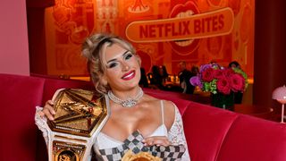 WWE’s Tiffany Stratton helps Netflix open new restaurant in Las Vegas taken in Las Vegas (WWE). Photo by Netflix
