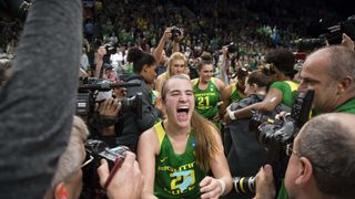 Wooden Award Flashback: Sabrina Ionescu, Oregon's triple-double Duck, makes her mark  taken in Los Angeles (Wooden Award). Photo by Troy Wayrynen-Imagn Images
