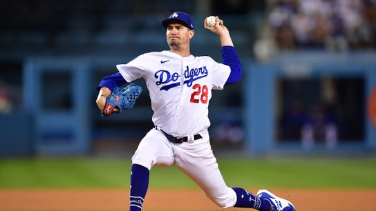 Los Angeles Dodgers starting pitcher Andrew Heaney (28) throws against the St. Louis Cardinals during the second inning at Dodger Stadium.