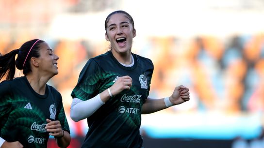 Apr 11, 2023; Houston, Texas, USA; Mexican women's national team forward Diana Ordonez (9) during pregame warmups prior to the match against the Houston Dash at Shell Energy Stadium.