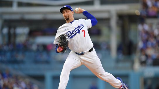 Los Angeles Dodgers pitcher Blake Snell (7) throws during the first inning against the Atlanta Braves at Dodger Stadium. 