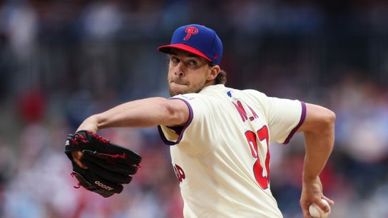 Philadelphia Phillies pitcher Aaron Nola (27) pitches against the Los Angeles Dodgers during the fourth inning at Citizens Bank Park. 