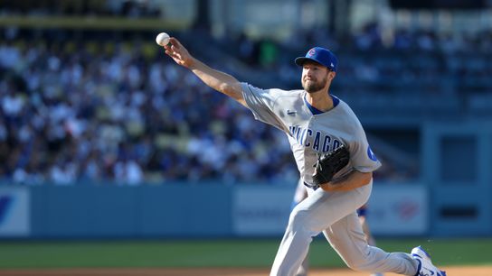 Chicago Cubs starting pitcher Colin Rea (53) throws a pitch against the Los Angeles Dodgers during the fourth inning of the game at Dodger Stadium. 