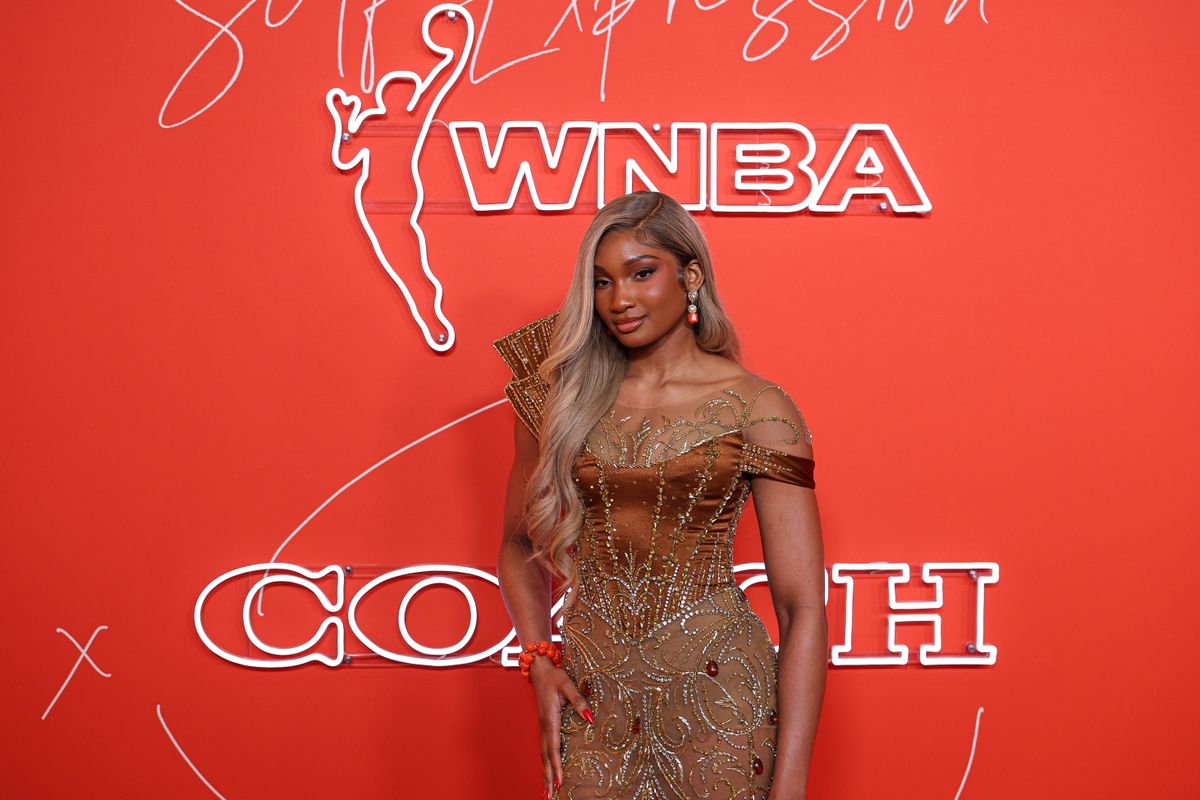 Apr 14, 2025; New York, New York, USA; Kiki Iriafen on the orange carpet before the 2025 WNBA Draft at The Shed at Hudson Yards. Apr 14, 2025; New York, New York, USA; Kiki Iriafen on the orange carpet before the 2025 WNBA Draft at The Shed at Hudson Yards.