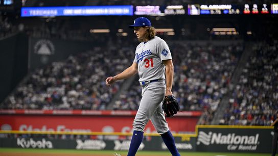 Los Angeles Dodgers starting pitcher Tyler Glasnow (31) comes off the field during the game between the Texas Rangers and the Los Angeles Dodgers at Globe Life Field. Los Angeles Dodgers starting pitcher Tyler Glasnow (31) comes off the field during the game between the Texas Rangers and the Los Angeles Dodgers at Globe Life Field.