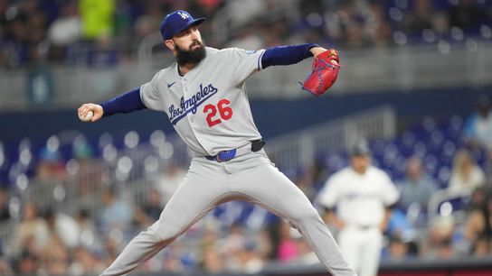 Los Angeles Dodgers pitcher Tony Gonsolin (26) pitches in the first inning against the Miami Marlins at loanDepot Park. 