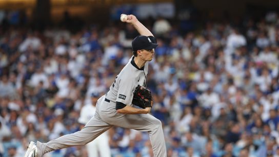 New York Yankees starting pitcher Max Fried (54) pitches during the second inning against the Los Angeles Dodgers at Dodger Stadium. New York Yankees starting pitcher Max Fried (54) pitches during the second inning against the Los Angeles Dodgers at Dodger Stadium.