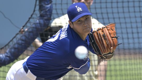 Los Angeles Dodgers Shohei Ohtani (17) throws live batting practice prior to the game against the New York Yankees at Dodger Stadium. Los Angeles Dodgers Shohei Ohtani (17) throws live batting practice prior to the game against the New York Yankees at Dodger Stadium.