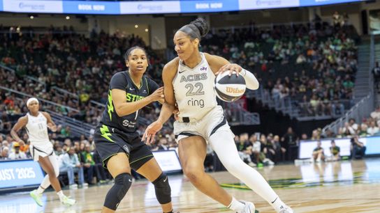 Aces rely on depth to defeat Storm in Seattle taken at Climate Pledge Arena (Las Vegas Aces)