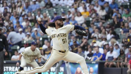 Milwaukee Brewers pitcher Freddy Peralta (51) delivers a pitch against the Los Angeles Dodgers in the firs tinng at American Family Field. Milwaukee Brewers pitcher Freddy Peralta (51) delivers a pitch against the Los Angeles Dodgers in the firs tinng at American Family Field.