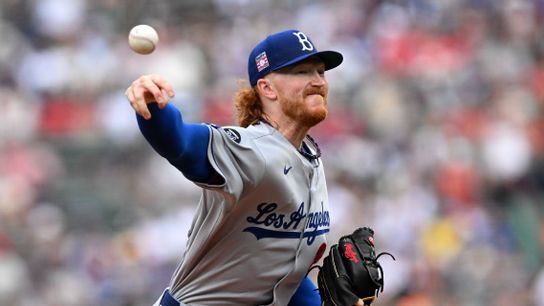 Los Angeles Dodgers starting pitcher Dustin May (85) pitches against the Boston Red Sox during the first inning at Fenway Park. 