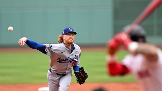Los Angeles Dodgers starting pitcher Dustin May (85) pitches against the Boston Red Sox during the first inning at Fenway Park.