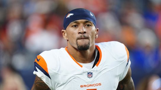 Aug 16, 2025; Denver, Colorado, USA; Denver Broncos tight end Evan Engram (1) during the first quarter against the Arizona Cardinals at Empower Field at Mile High.