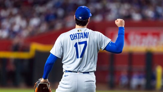 Sep 23, 2025; Phoenix, Arizona, USA; Los Angeles Dodgers pitcher Shohei Ohtani (17) celebrates an inning ending double play in the fifth inning against the Arizona Diamondbacks at Chase Field. Sep 23, 2025; Phoenix, Arizona, USA; Los Angeles Dodgers pitcher Shohei Ohtani (17) celebrates an inning ending double play in the fifth inning against the Arizona Diamondbacks at Chase Field.