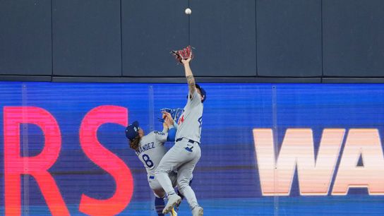 Los Angeles Dodgers center fielder Andy Pages (44) makes a catch against the Toronto Blue Jays in the ninth inning for game seven of the 2025 MLB World Series at Rogers Centre. 